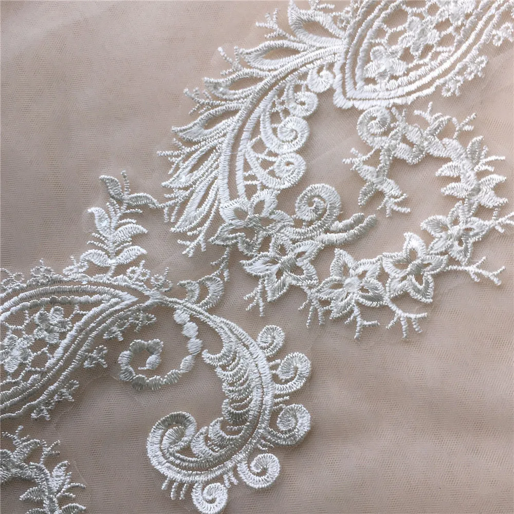 14 см Ширина 3 ярдов винтажная Цветочная вышивка цвета слоновой кости Сетчатое