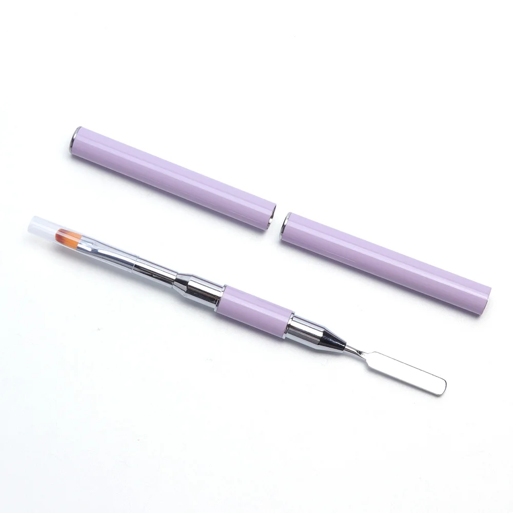 Purple 1 шт., кисти для ногтей, УФ-гель, поливинилхлорид, плоские ручки, двойная головка, для рисования, лака, резьбы, кутикулы, ложка, маникюрные инструменты BE064 - Цвет: Purple