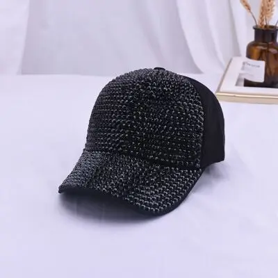 Black color Стразы, роскошная жемчужная бейсболка с пайетками для женщин, летняя хлопковая кепка для девушек, бейсболка в стиле хип-хоп, Кепка Gorras Casquette Bones - Цвет: Black color