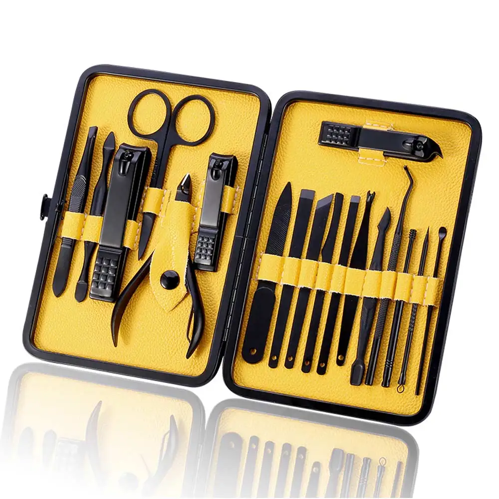 Yellow 18 Pcs Set 12/15/18 шт кусачки для ногтей комплект набор для маникюра и педикюра ногтей набор для дизайна ногтей инструменты все кутикулы толкатель вросшего ногтя файл пинцет - Цвет: Yellow 18 Pcs Set