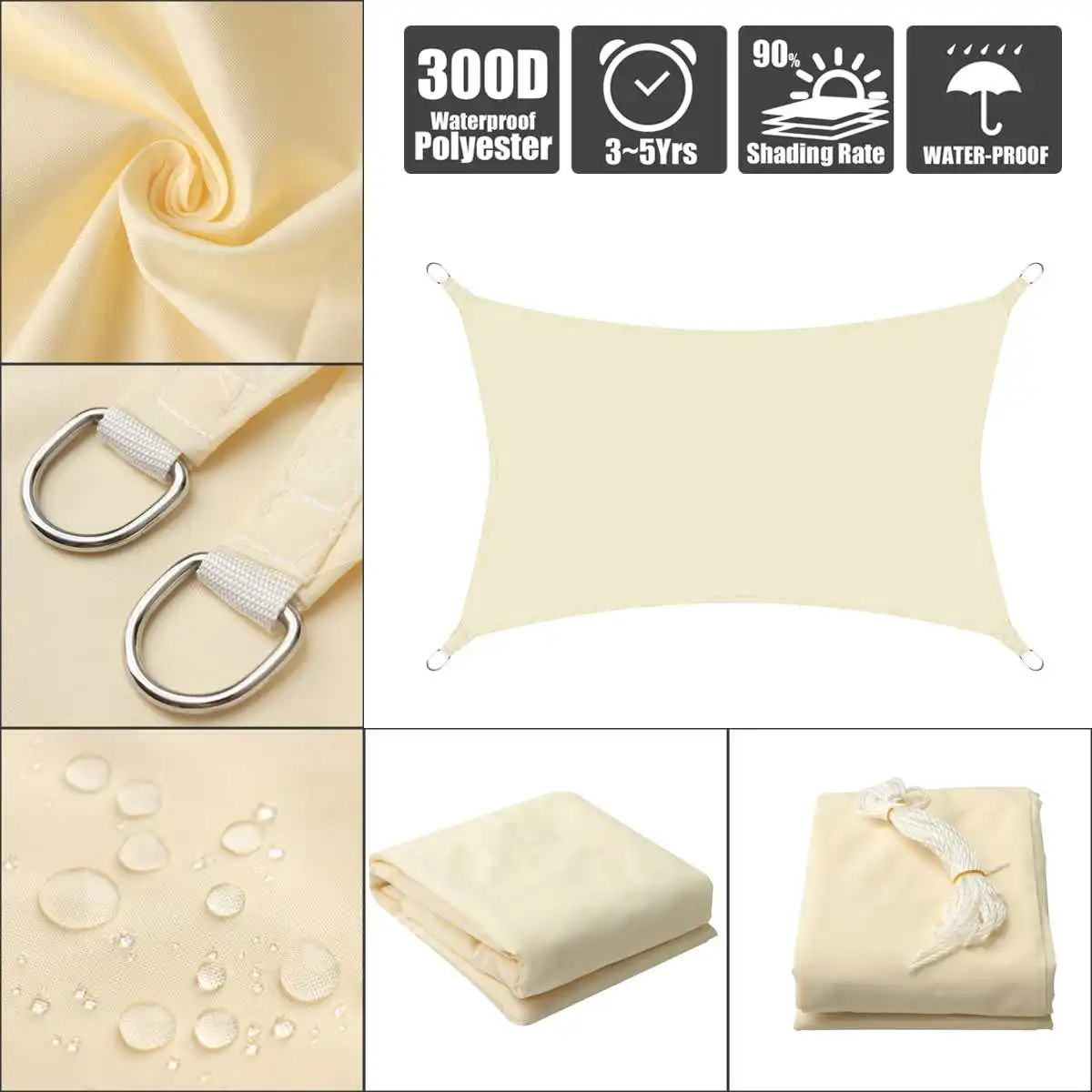Light Beige 2,5x3 14 цветов козырек от Солнца Парус Открытый Патио газон бассейн прямоугольная крышка блок навес плавательный бассейн крышка палатка с защитой от солнца водонепроницаемый - Цвет: Light Beige