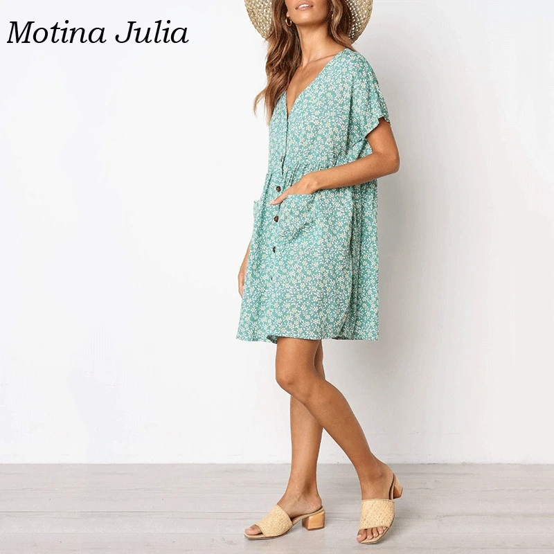 Motina Julia 2019 летнее платье с цветочным принтом женское v-образным вырезом на