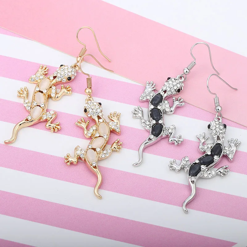Индивидуальные инкрустированные кристаллами серьги с гекконом креативные