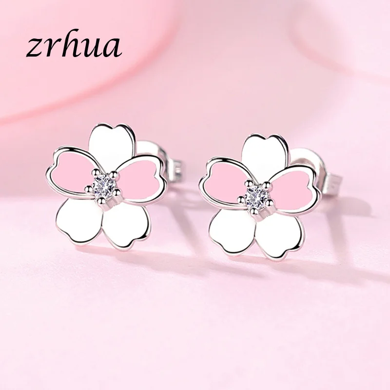 

ZRHUA 925 Sterling Silver Crystal Stud Earrings For Women Fashion Shiny Cubic Zirconia CZ Wedding Earring Jewelry Accessories