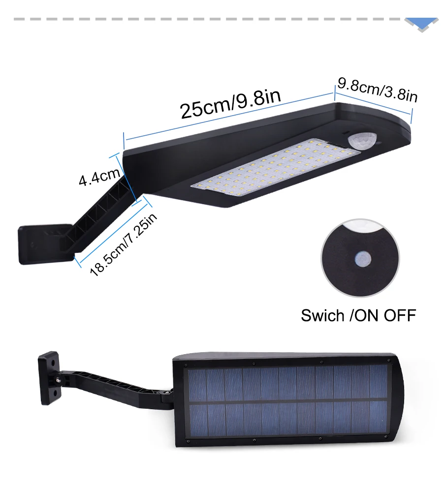 66 светодиодов модернизированный Солнечный свет наружное водонепроницаемое освещение для сада стены с двумя углами Rotable Pole Солнечная лампа с тремя режимами