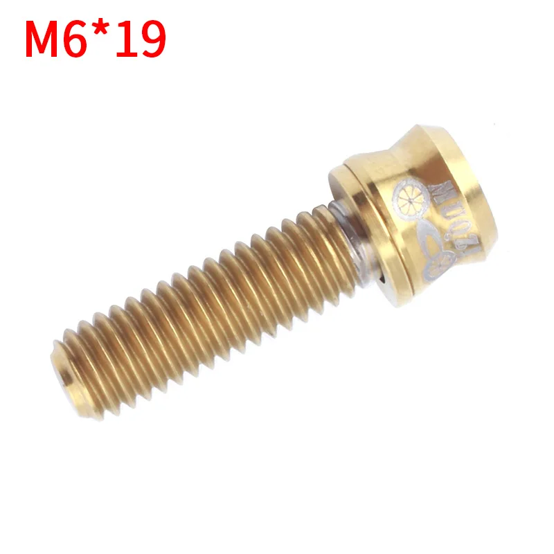 M6-19 Gold MUQZI горный шоссейный велосипед M6* 17/19 титановый сплав фиксированная Шестерня дисковый тормоз руль вынос тормозные болты суппорта шурупы с шайбой - Цвет: M6-19 Gold