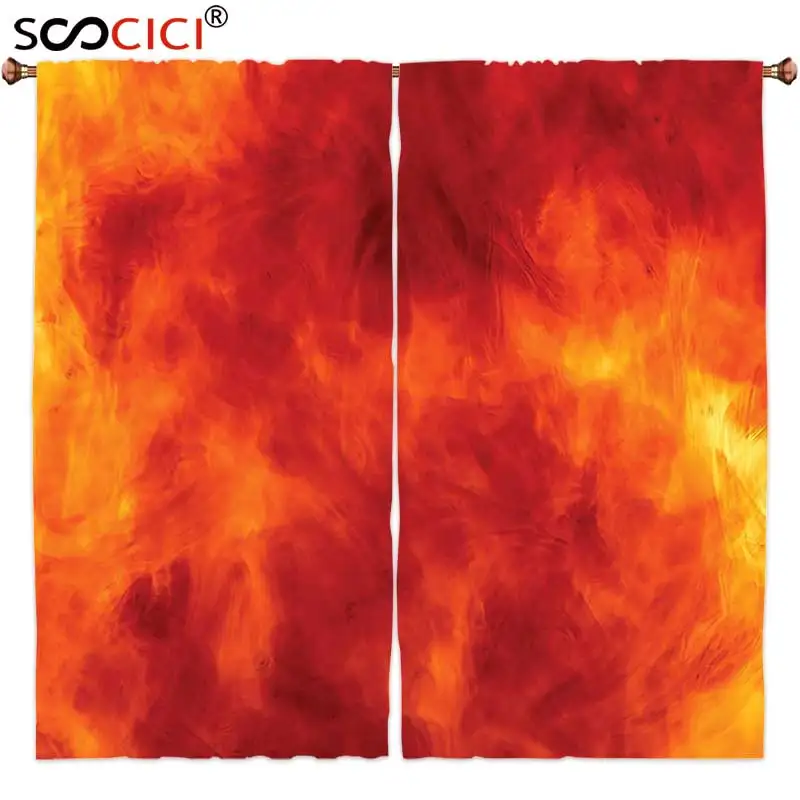 Шторы на окна 2 панели оранжевый сгоревший декор изображение огненного взрыва