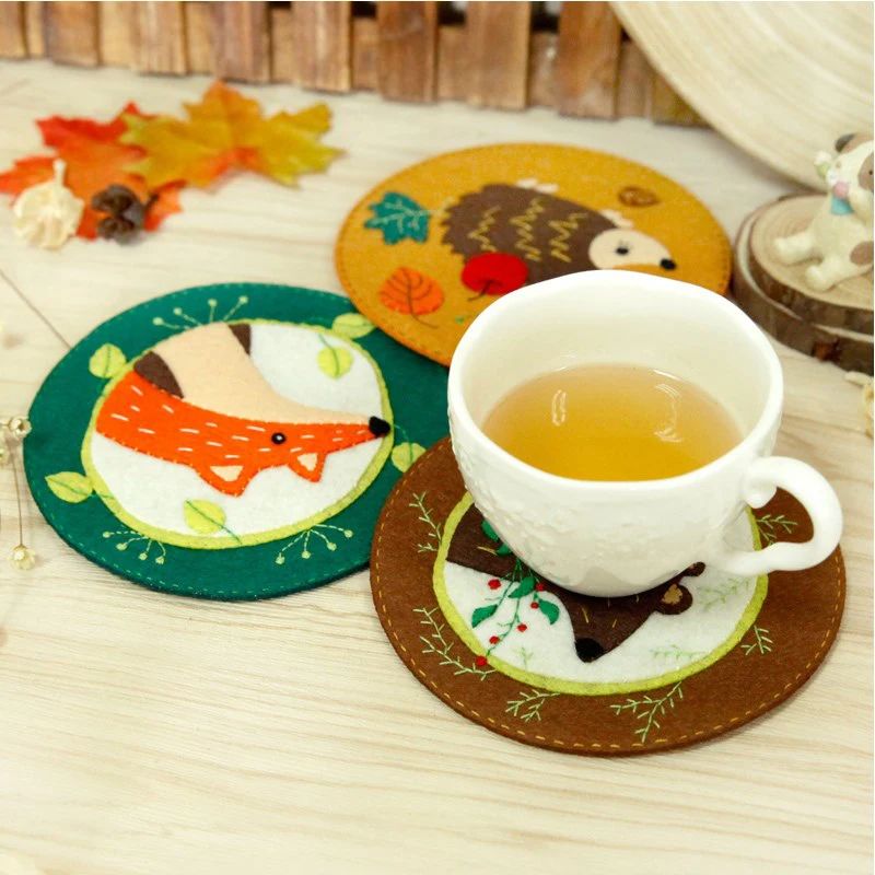 Комплект из 3 предметов милый Животные Войлок подставки под чашки 13x13 см на