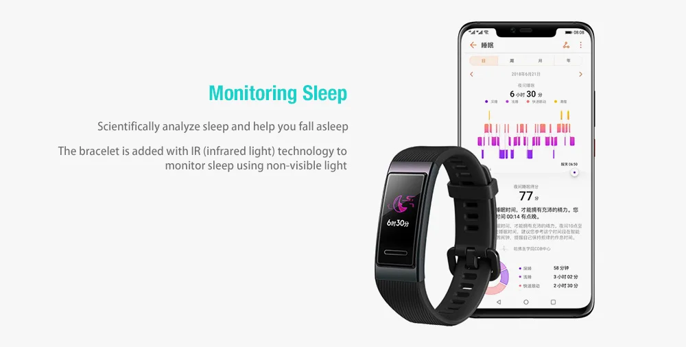 Многофункциональный водонепроницаемый смарт-браслет HUAWEI 3 Bluetooth 4,2 для Android, IOS