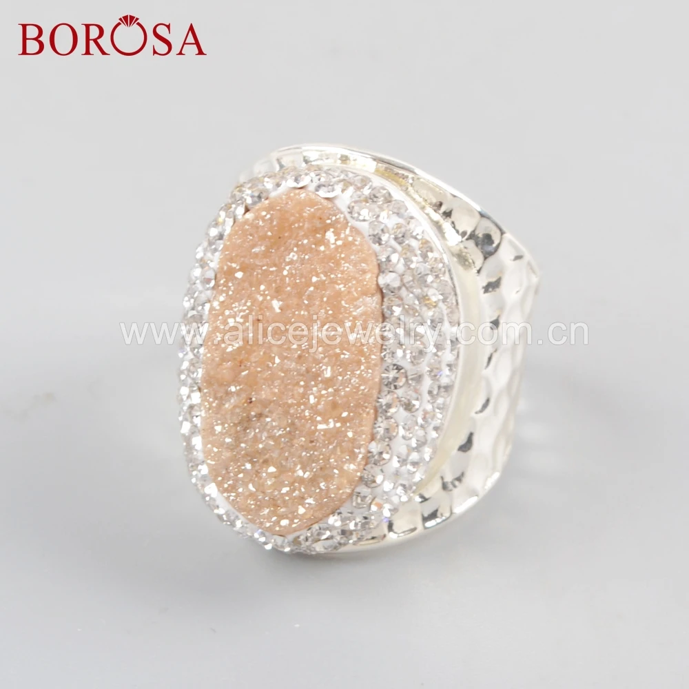 Женские кольца с натуральным кристаллом BOROSA радужные из титана покрытая