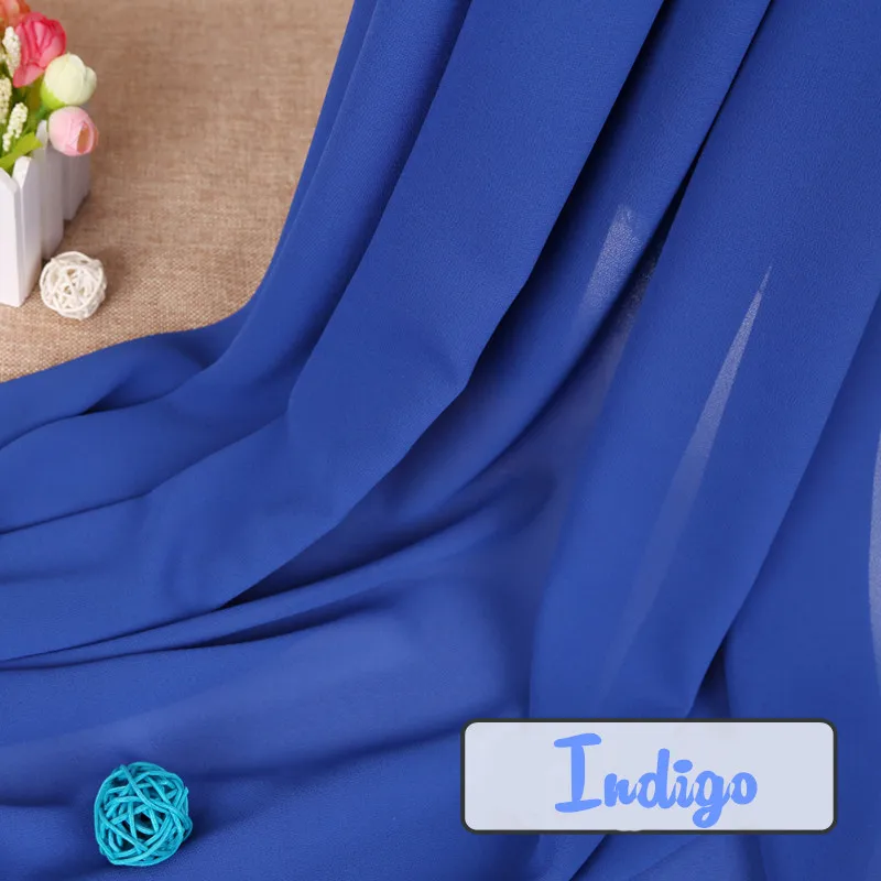 Indigo Перламутровая шифоновая ткань для одежды, летняя, не провисающая, плотная, белая, черная, одноцветная ткань, 100D - Цвет: Indigo