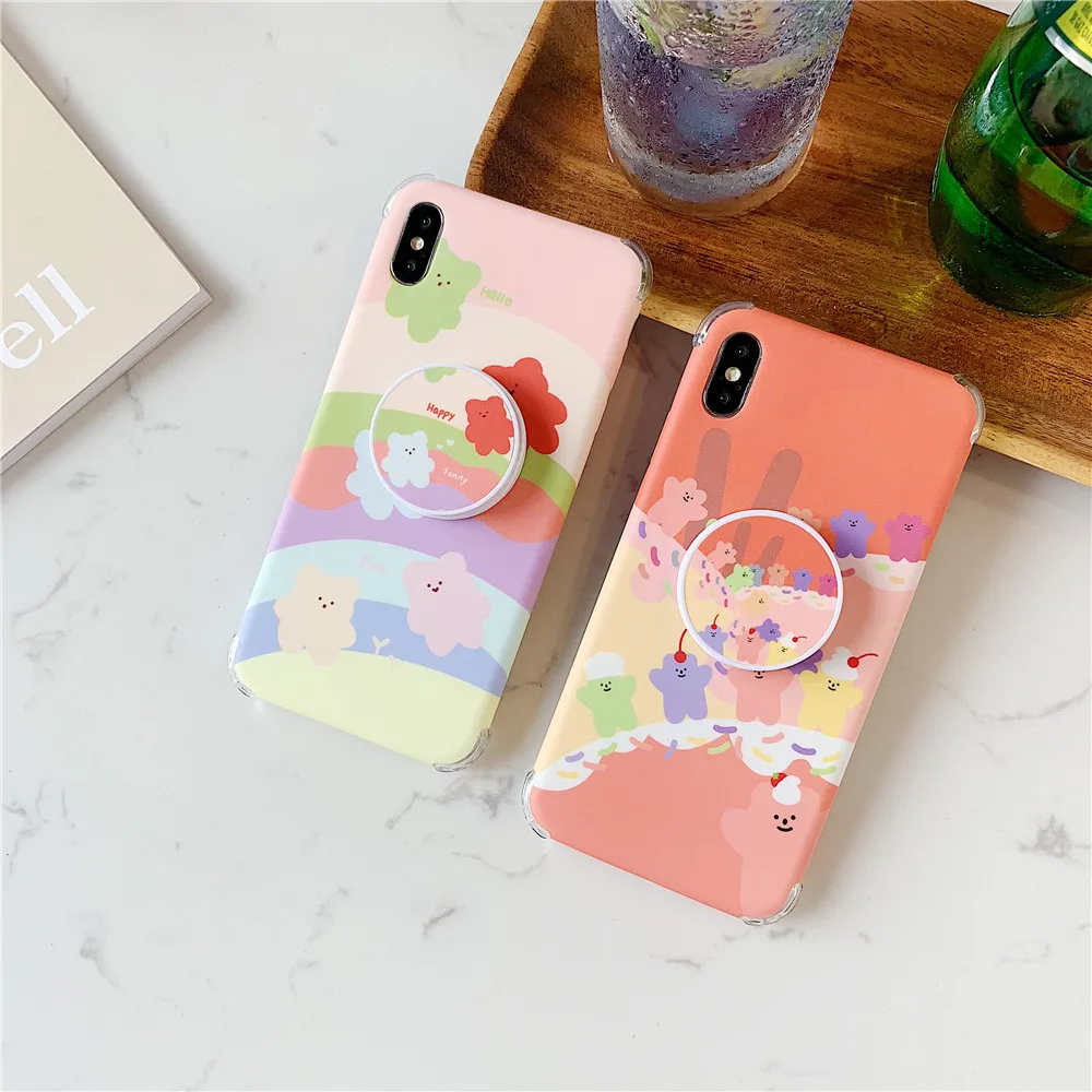 Корейский INS супер огонь милый карамельный Радужный медведь чехол для iPhone X XS MAX XR