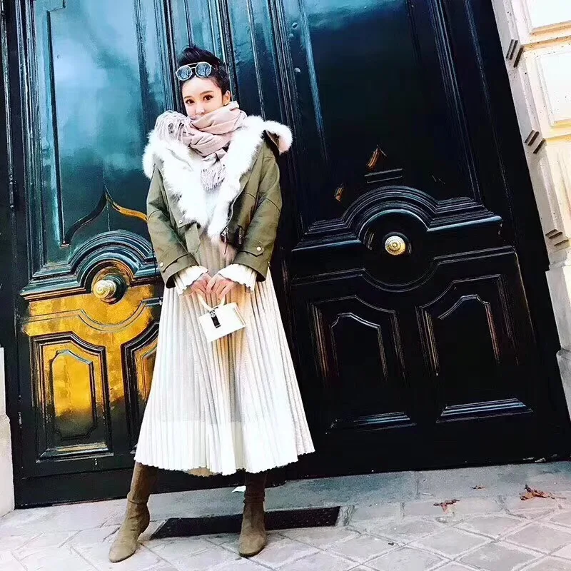 Пальто с натуральным мехом брендовая парка для женщин большой воротник из