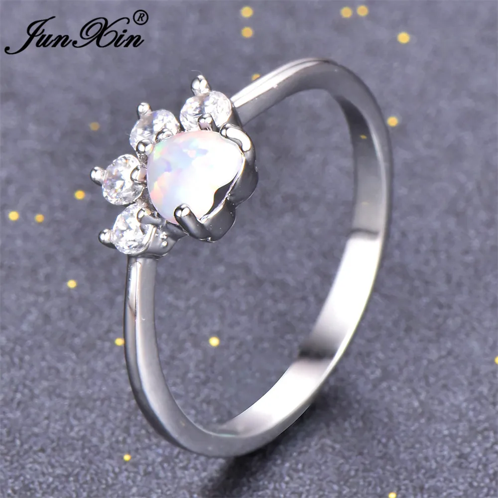 Женское кольцо JUNXIN Boho с белым опалом модное когтями в виде медвежьей лапы