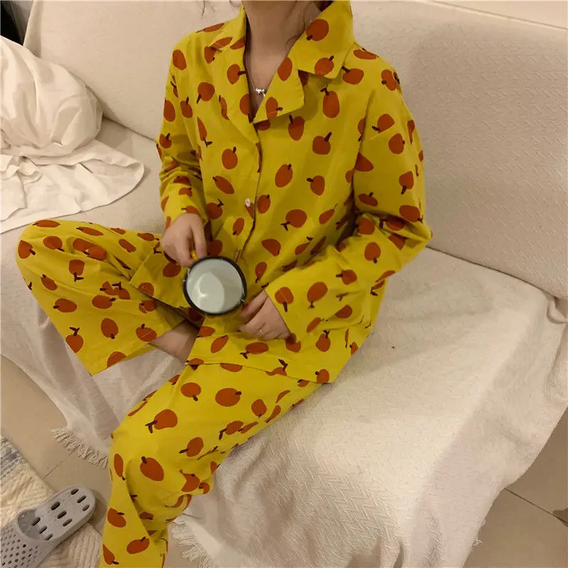 Hrizip Korean Women 2019 Spring Autumn Pajamas Sets Print Sweet Soft Loungewear Sleepwear Nightgown Women's Sleep | Женская одежда