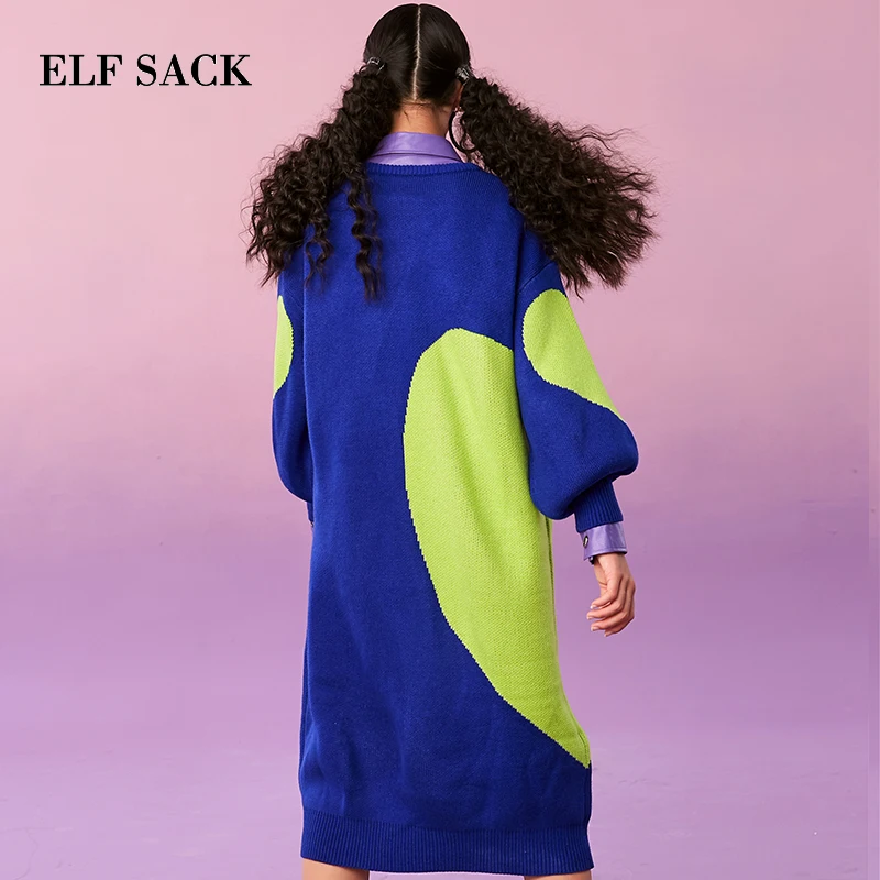 ELFSACK новинка модное женское платье повседневное цветное пэтчворк с принтом