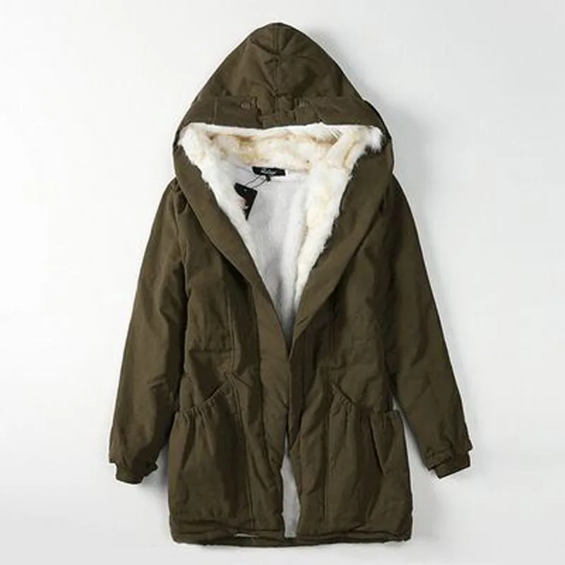 Пуховик женский зимний х/б однотонный с капюшоном и меховым воротником|overcoat