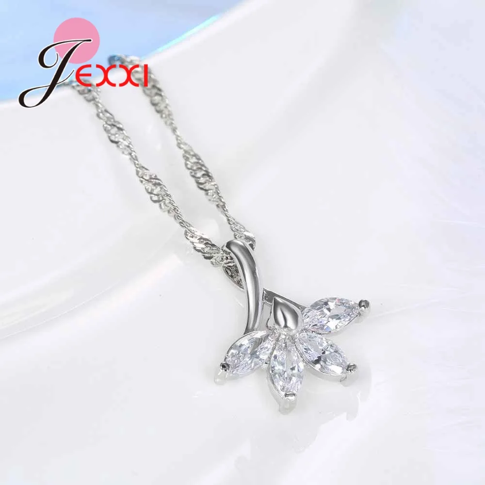 Женское колье из серебра 925 пробы с кулоном в виде цветка|crystal pendant necklace|long chain