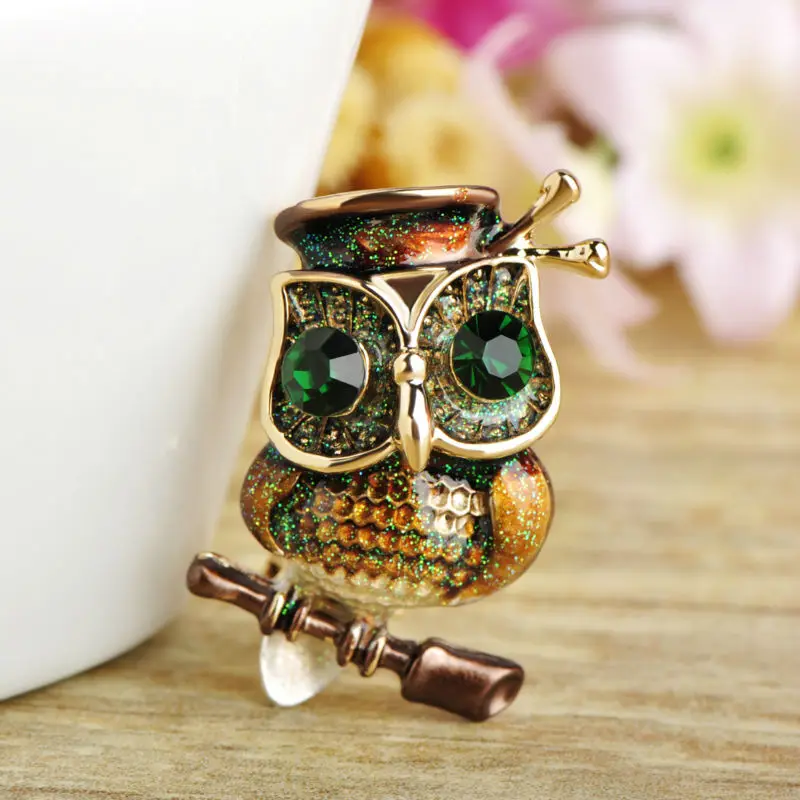 Брошь в виде совы с большими зелеными глазами Fumor брошь античном стиле золотого