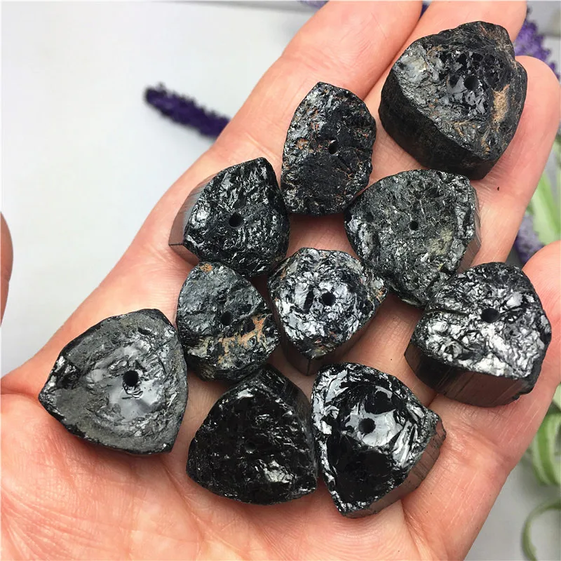 Натуральный черный турмалиновый камень с отверстием 10 шт. браслет