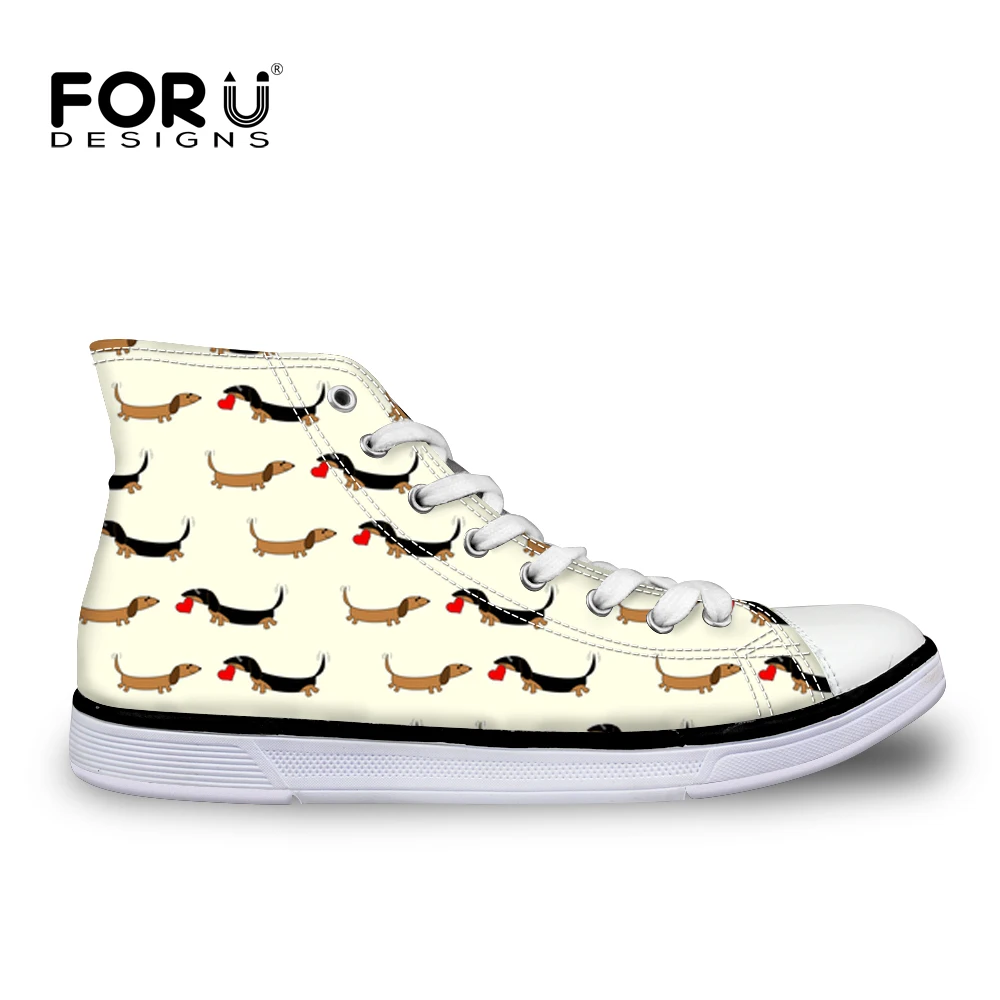 FORUDESIGNS; сезон осень; классическая женская парусиновая обувь; цвет белый, черный; женская обувь на плоской подошве с принтом колбасы, собаки, таксы; Zapatos - Цвет: ZJZ372AK