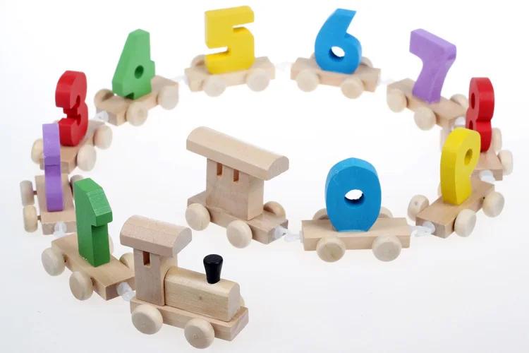 Aocoren Лидер продаж детские деревянные цифровые маленькие железнодорожные Блоки
