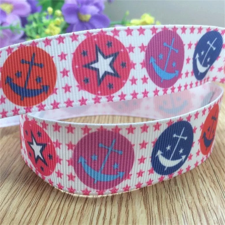 ; набор из 10 ярдов 7/8 ''22 мм с принтом в виде якорей и grosgrain мультфильм лента, ободок для волос с бантом аксессуары для одежды хлебобулочные пакет
