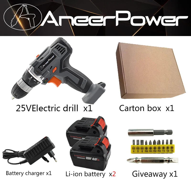 2pcs battery 25 в электрическая дрель, электроинструменты, шуруповерт, аккумуляторная батарея, мини беспроводной сверлильный инструмент, электрический шуруповерт для набора мощности - Цвет: 2pcs battery
