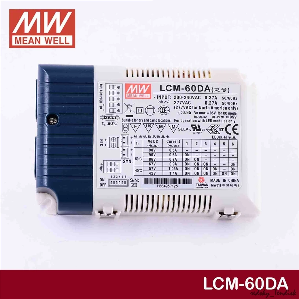 1 упаковка) Meanwell 40/60W DALI Диммируемый источник питания LCM-40/60DA 350mA 500mA 600mA 700mA 900mA 1050mA 1400mA мульти-выход PFC