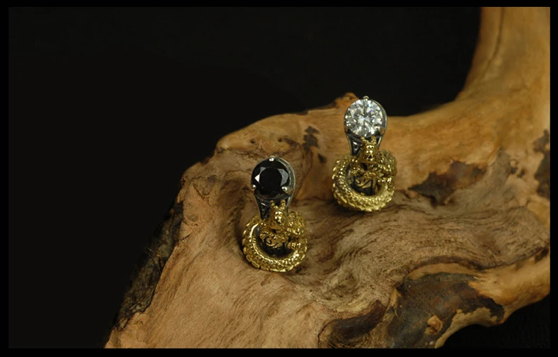100% Pure 925 Серебряный Дракон Серьги модные панк jewelry серьги стержня для Для мужчин и