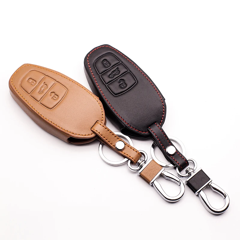 

Classic design Genuine Leather Remote Control Car key cover skin case for Volkswagen VW Touareg 3 button smart key protect shell