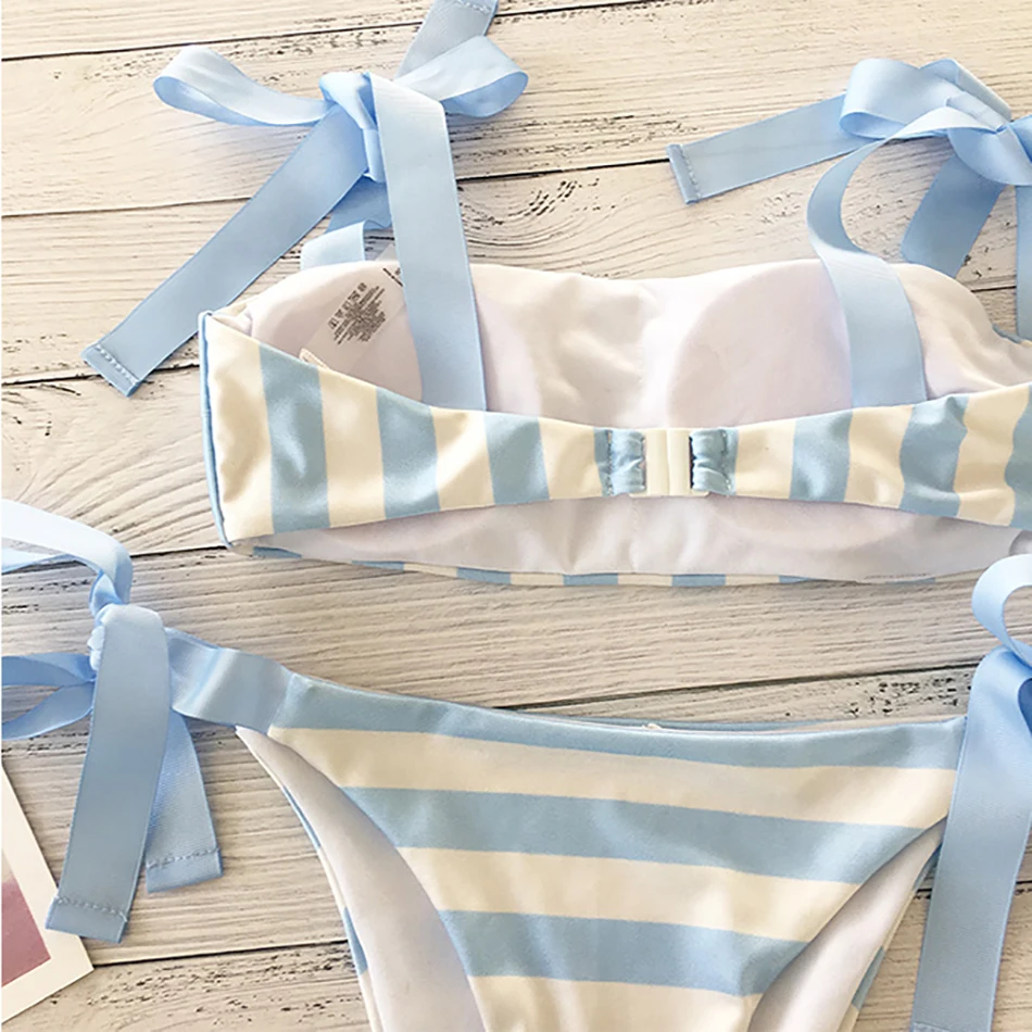 

Sexy Striped Bandeau Bikini Set Bow Tie Swimming Suit Swimwear Women Summer Bathing Suit Strap Padded Bather Maillot De Bainr