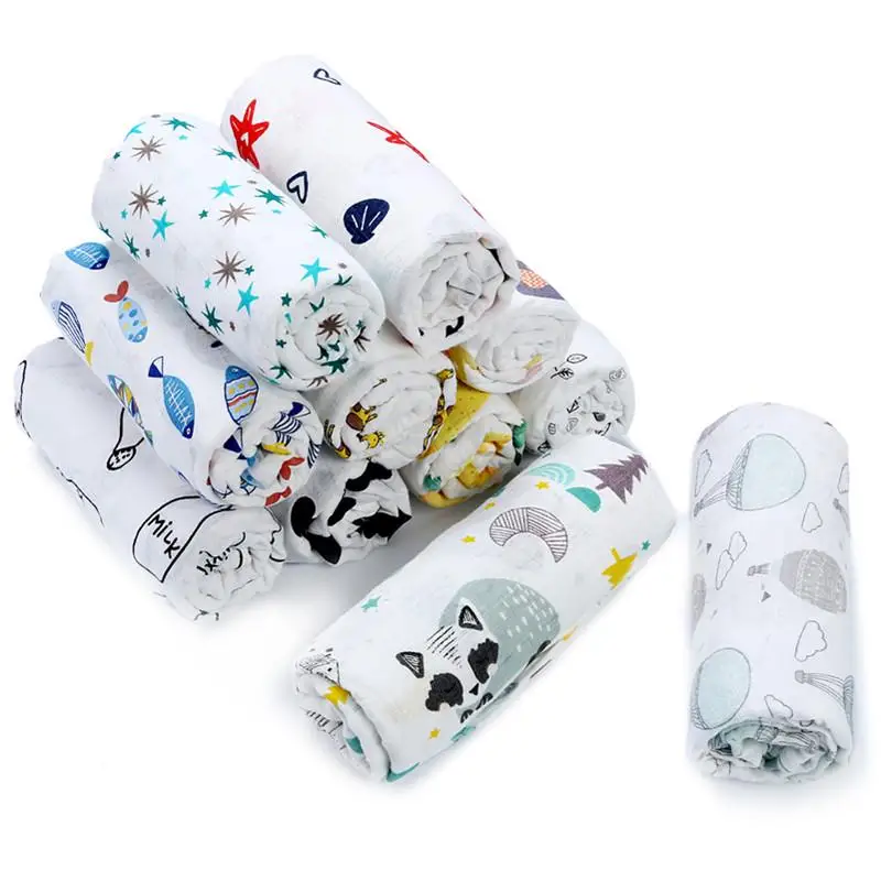 2pcs/set Newborn Baby Blanket Cotton Bamboo Blanket Cartoon Patterns Multi-use Infant Towel Baby Muslin Swaddle Wrap