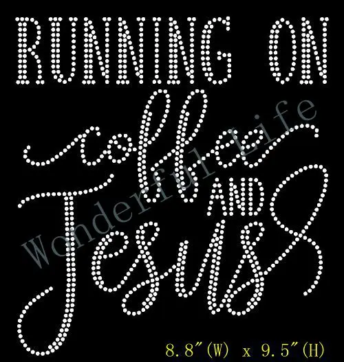 Free shipping Running on Coffee and Jesus Rhinestone Transfer | Дом и сад