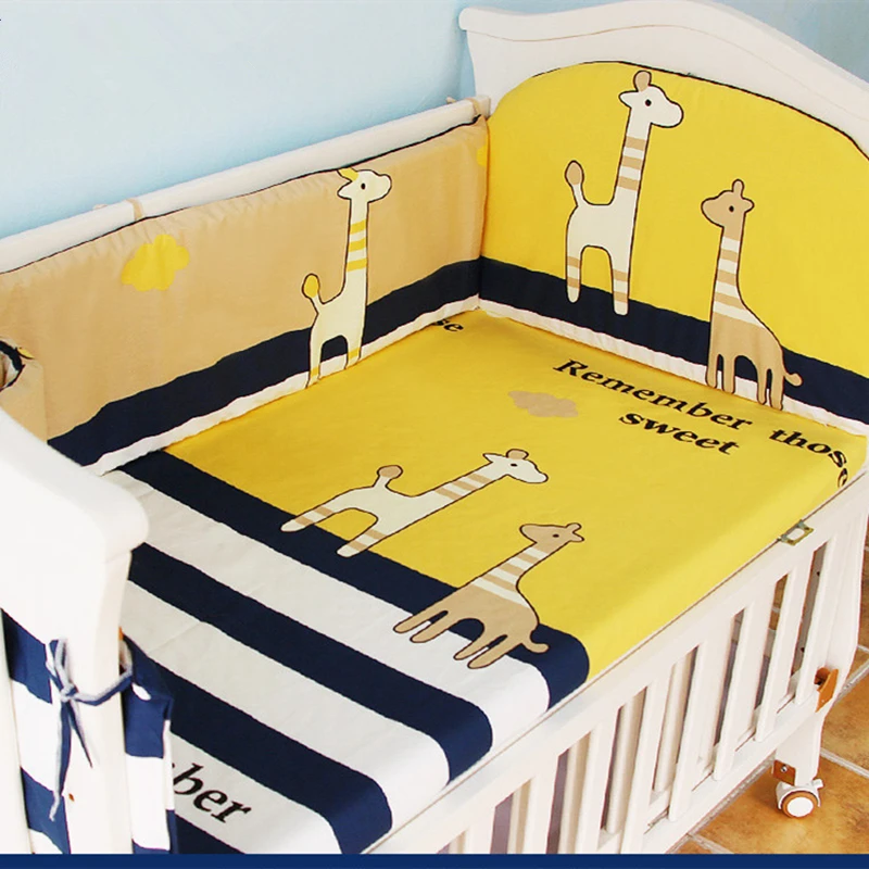 

Five Piece Set Baby Bed Thick Bumper Crib Bed Sheet Cotton Pritned Infant Bedding Set Cartoon Breathable Multi-Size Security Bum