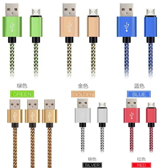 

Accessory Bundles 1m 2m 6FT Fast Charger Speed Aluminium Alloy micro V8 fabric braided usb data cable for samsung s3 s4 s6 s7