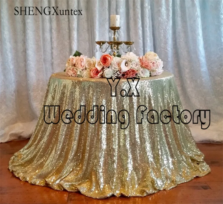 

5pcs Round Sequin Table Cloth For Wedding Event Decoration - Gold Color