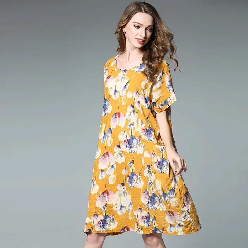 4XL женское осеннее праздничное платье из хлопка и льна большие размеры