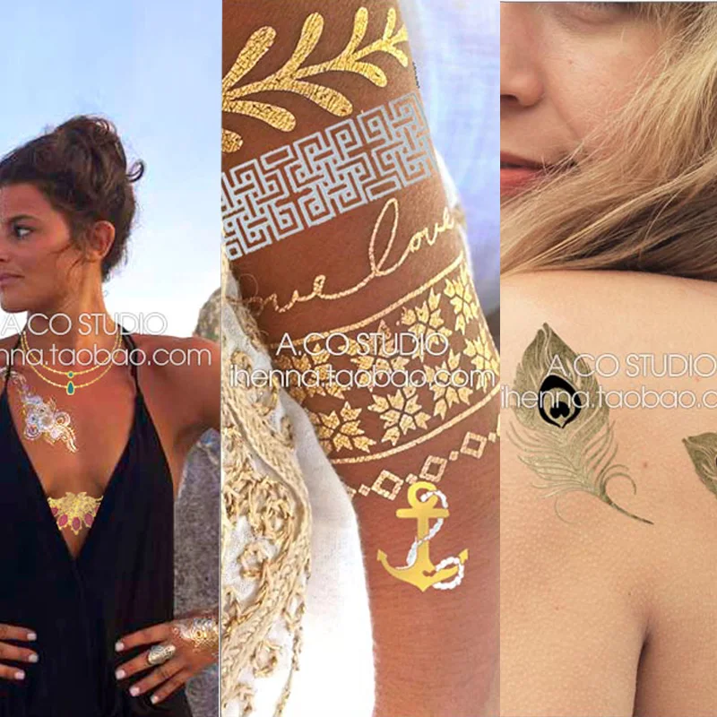 Boho Gold хна металлическая вспышка Бинди Временная наклейка татуировки