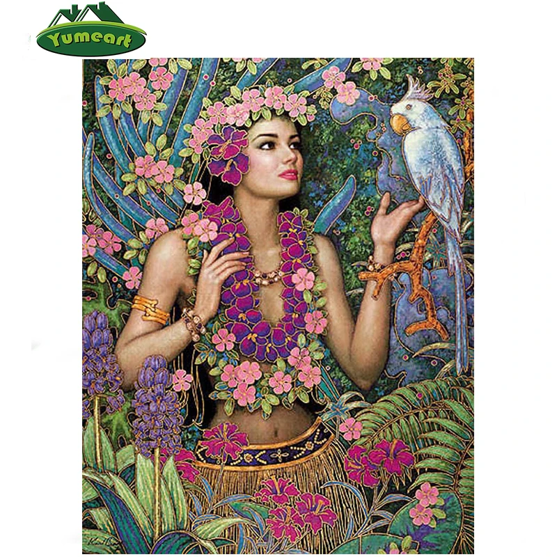 5D Diy Алмазная живопись Сексуальные женщины Крестиком Кристальные стразы Наборы неоконченной полной вышивки Девушка и Птица.