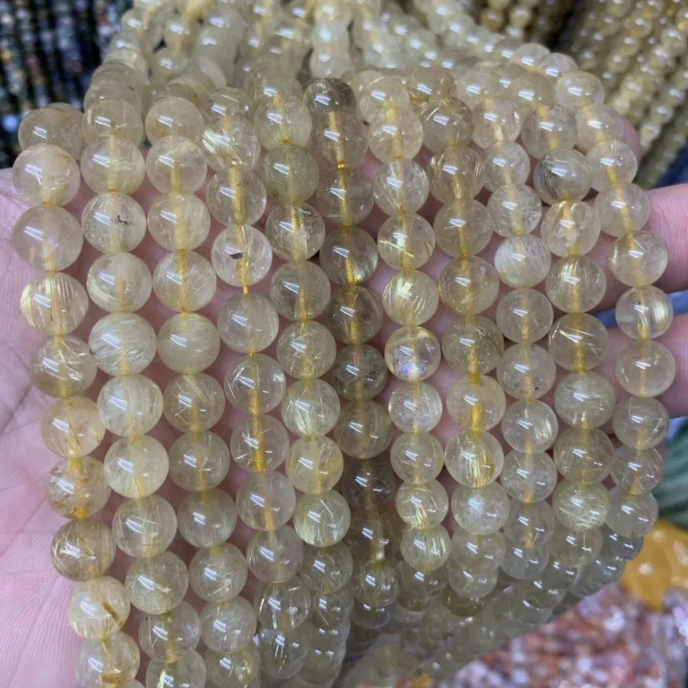 Настоящий золотой волос Rutile кварцевый и из натурального камня бусины DIY Свободные драгоценные камни бусины для изготовления ювелирных изделий strand 1" оптом