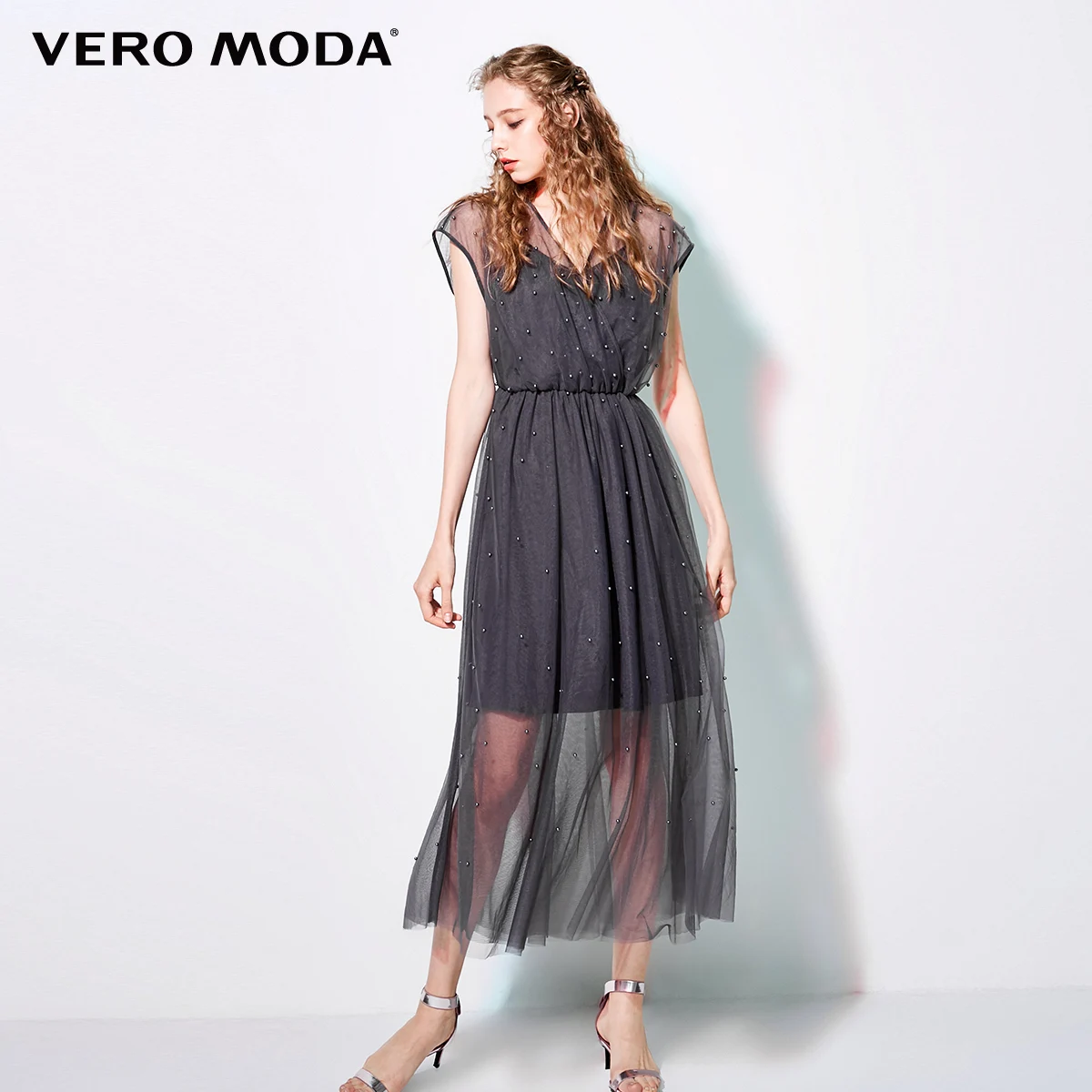 Vero Moda новое женское вечернее платье без рукавов с v-образным вырезом | 31847A505 - Цвет: Folkstone grey