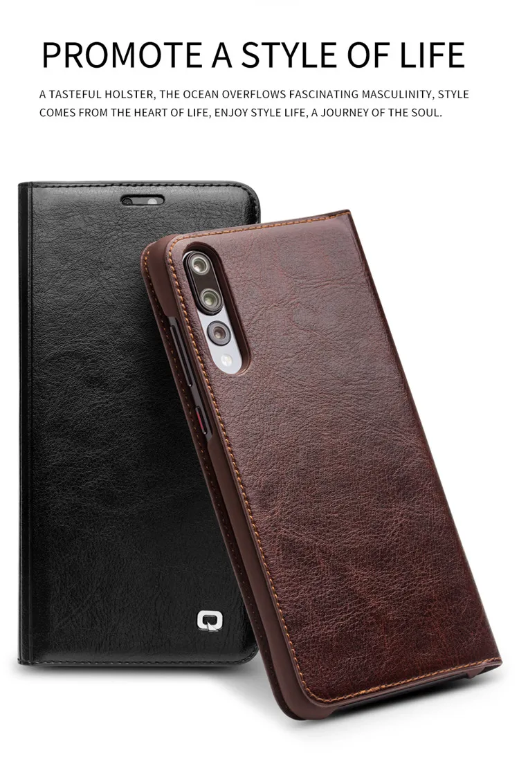 QIALINO Phone Case Cover for Huawei P20 Pro P20Pro Ultra Slim Vintage Genuine Leather Wallet Card Slots Bag Flip Folio Cases