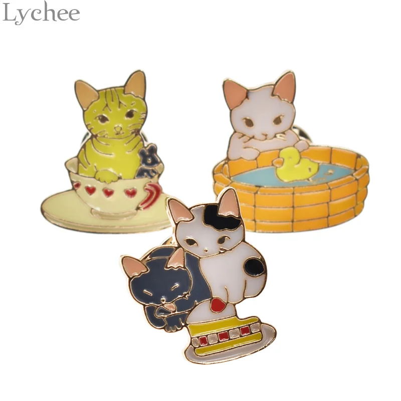 Lychee Trendy Alloy Cartoon Animal Enamel Brooches Lovely Cat Pins Jewelry Gift for Women | Украшения и аксессуары