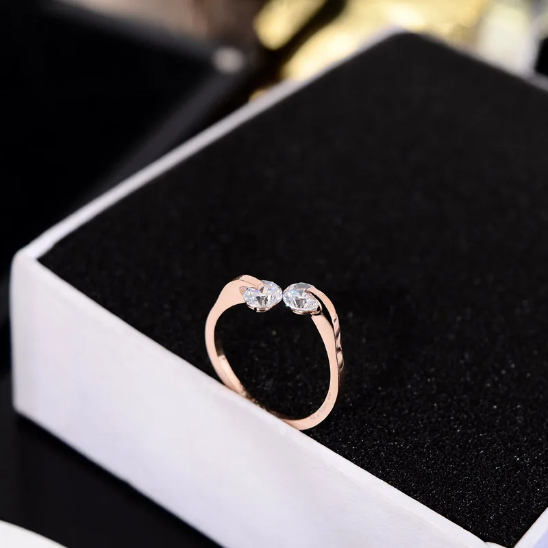 YUN RUO модное обручальное кольцо с двойным цирконием для пары розы золотистого