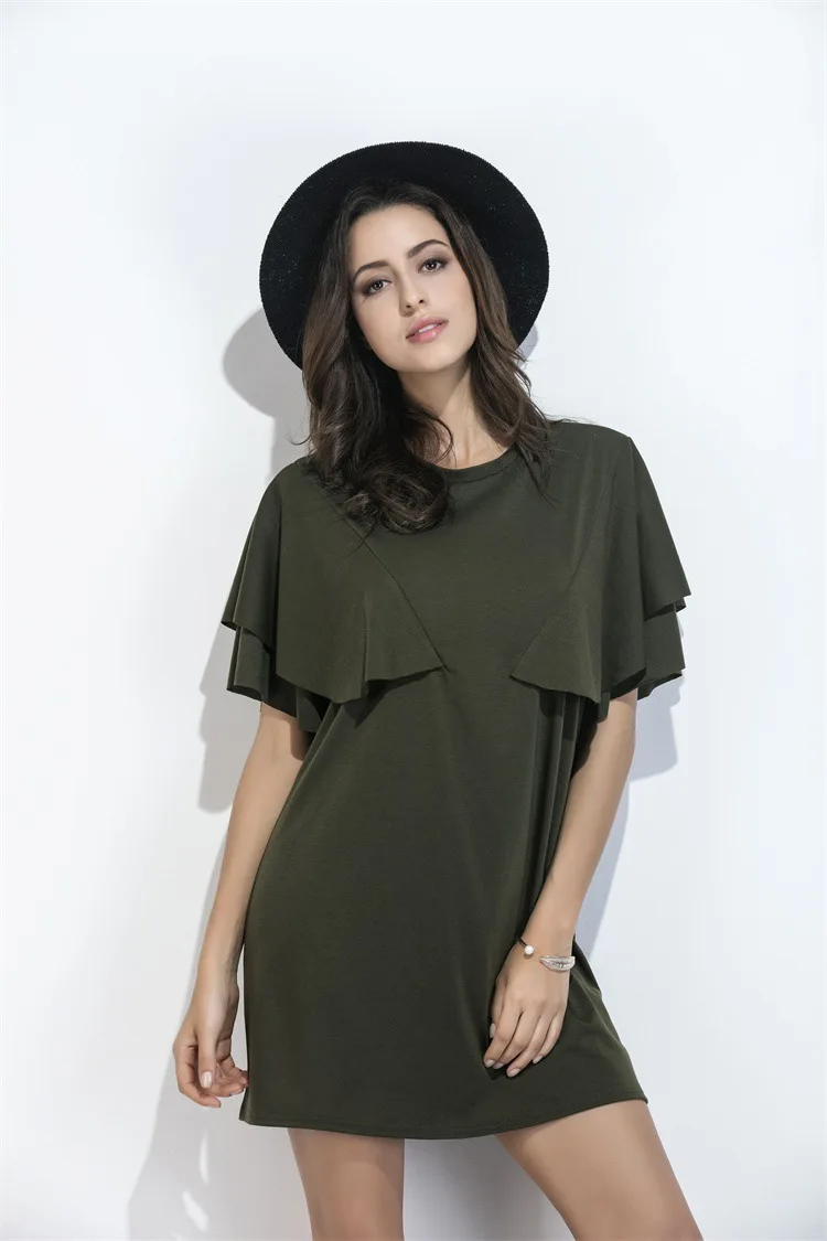 Женское трикотажное мини платье с круглым вырезом рукавом бабочкой|fashion women dress|mini
