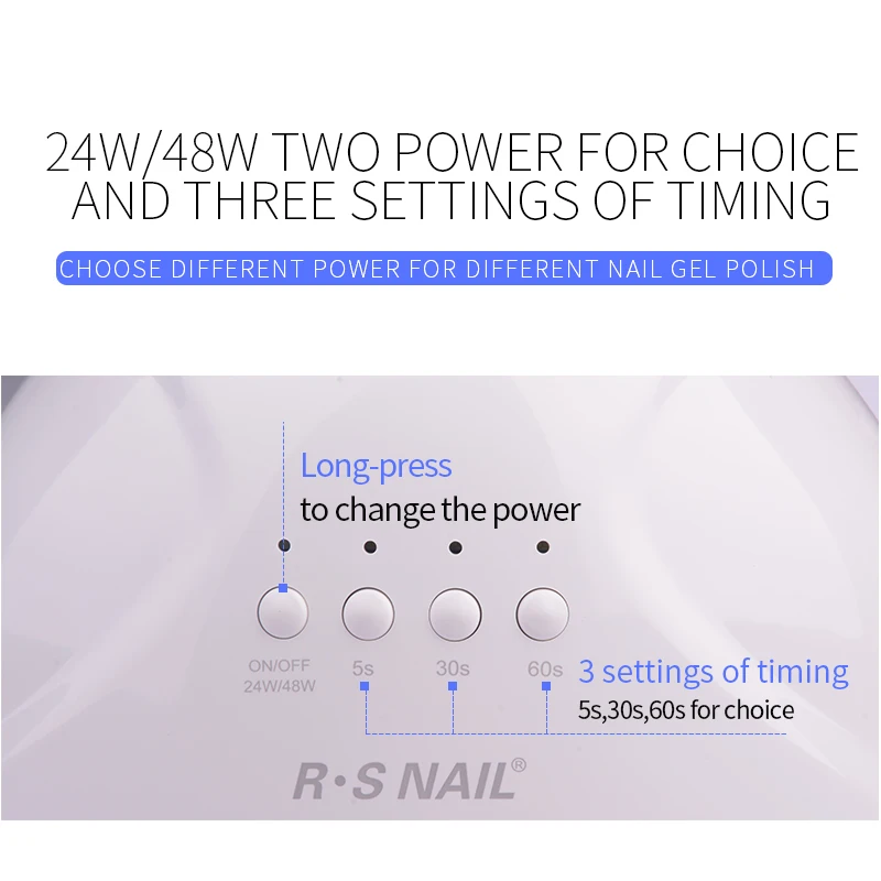 RS Nail Dryer 48W 24W switchable nail dryer double light sources UV LED lamp for gel polish ultra-red sensor 3 timings | Красота и