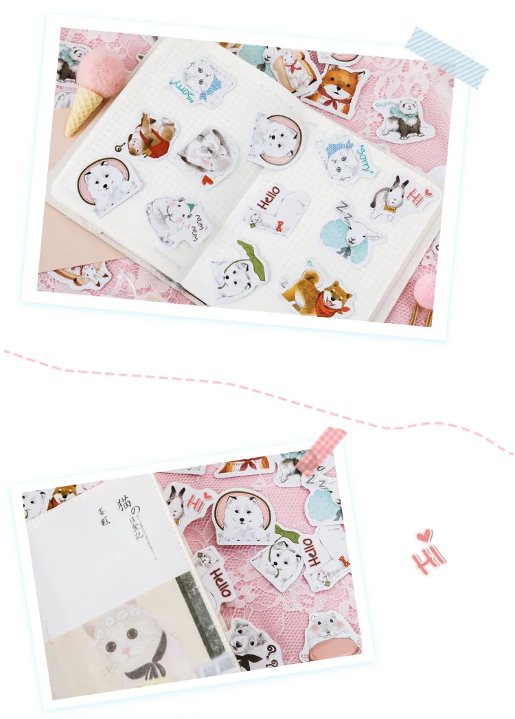 45 шт./кор. Kawaii принтом «кролик», «енот домашних животных Творческий канцелярский клей наклейки этикетки пуля аксессуары для журналов дневник в стиле Скрапбукинг