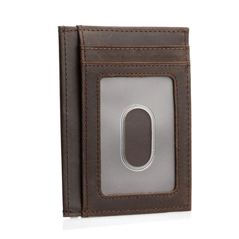 Мужской кошелек Nesitu винтажный тонкий из натуральной кожи с защитой от