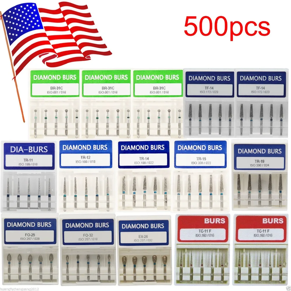 500 шт. Стоматологические алмазные боры для быстрой скорости наконечника среднего
